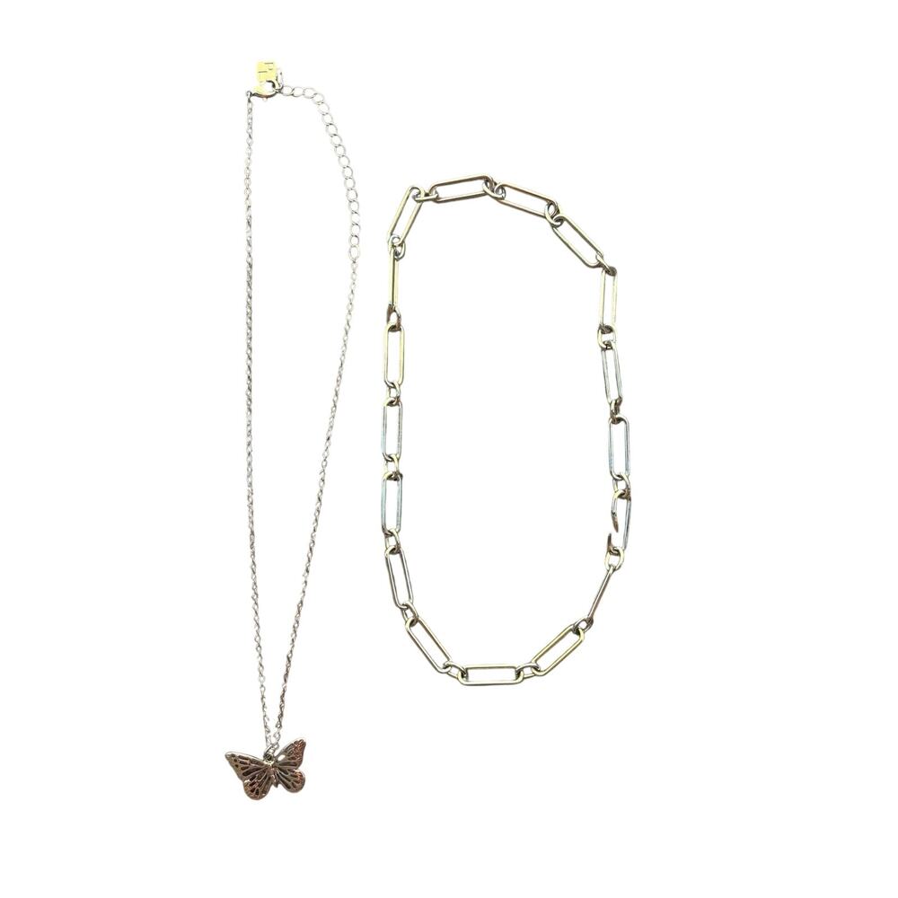 2 Park Lane Gold Layering Necklaces- Chain And Butterfly Charm Pendant